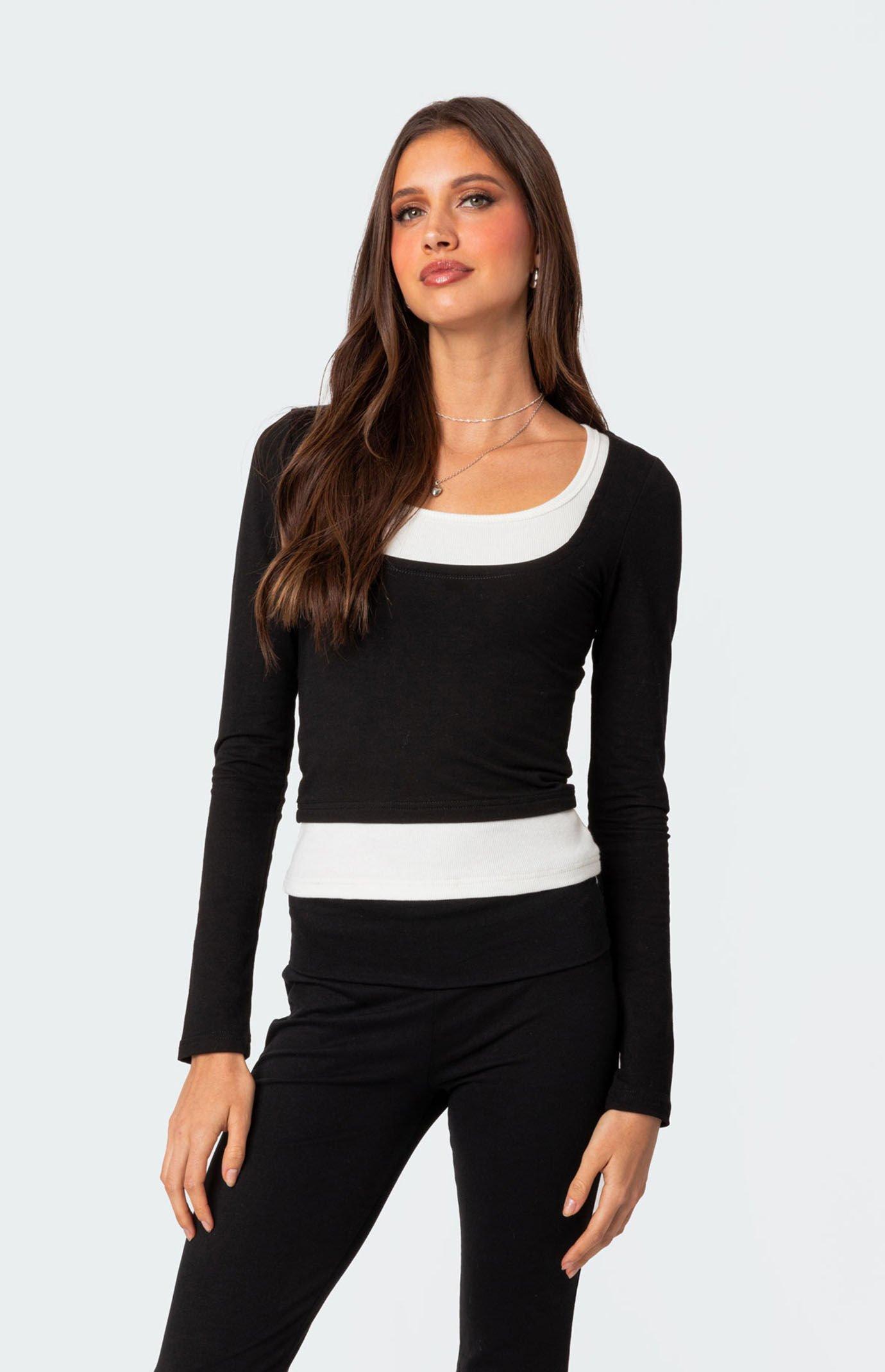 Edikted Women's Harriet Layered Top in Black/White - Product Image