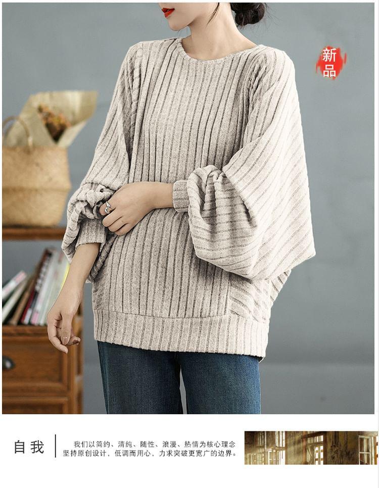 Batwing-Sleeve Crew Neck Plain Pullover Product Image