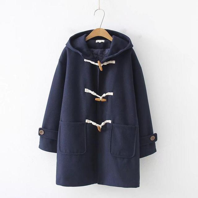 Hooded Plain Toggle Long Coat Product Image