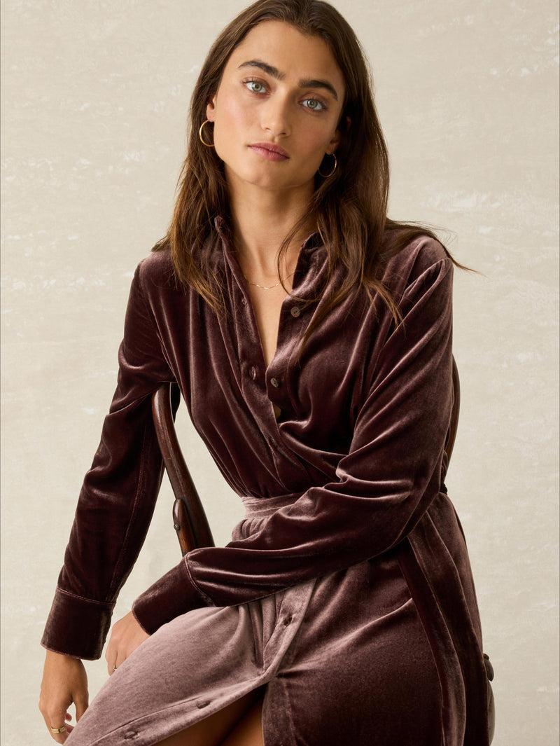 Stretch Silk Velvet Riley Midi Dress - Huckleberry Product Image