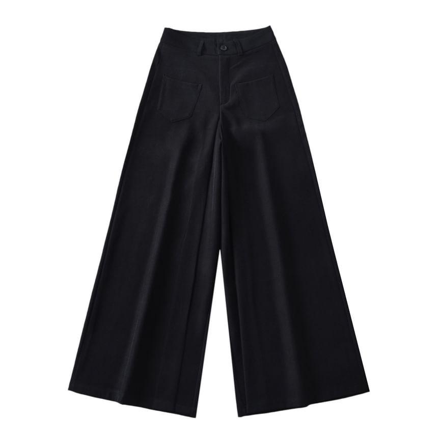 High Waist Plain Loose-Fit Wide-Leg Slacks Product Image