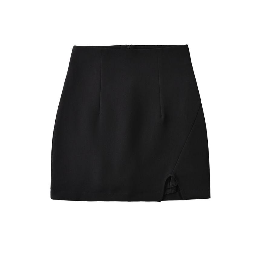 High Rise Plain Slit Panel Mini A-Line Skirt Product Image