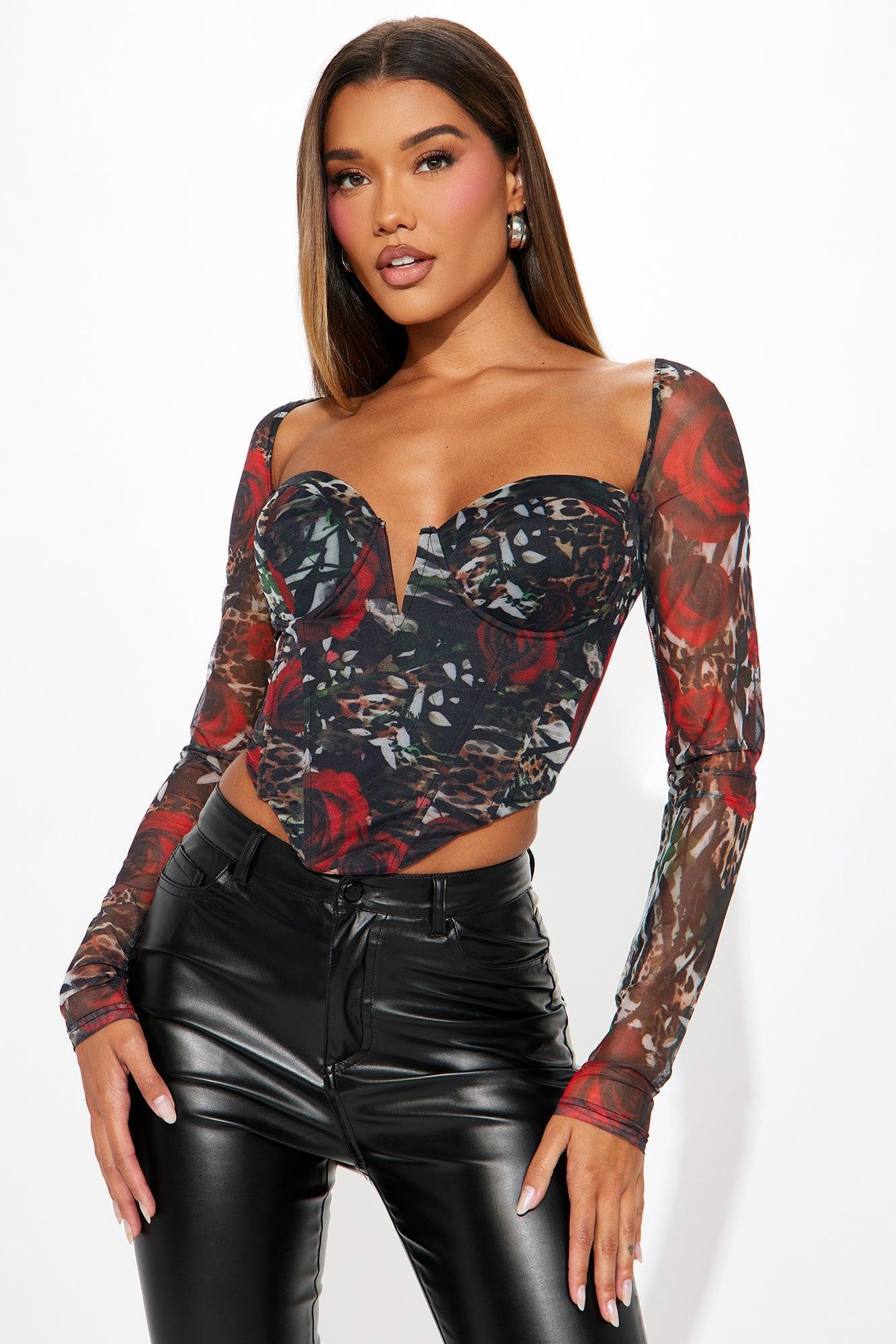 Scarlet Leopard Mesh Corset Top - Brown/combo product image