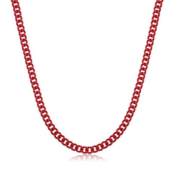 Men's 9.0mm Curb Chain Necklace in Solid Stainless Steel and Red Acrylic - 24" Product Image