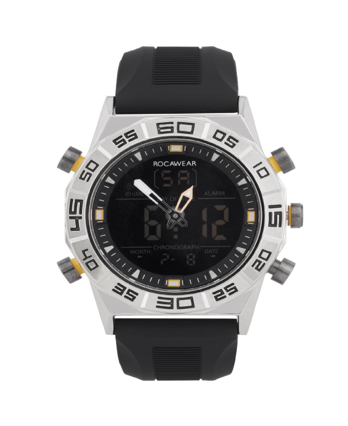 Rocawear Mens Analog-Digital Black Silicone Strap Watch 46mm - Silver, Black Product Image