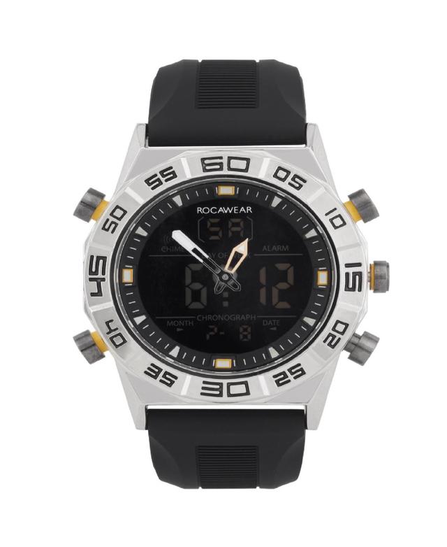 Rocawear Mens Analog-Digital Black Silicone Strap Watch 46mm - Silver, Black Product Image