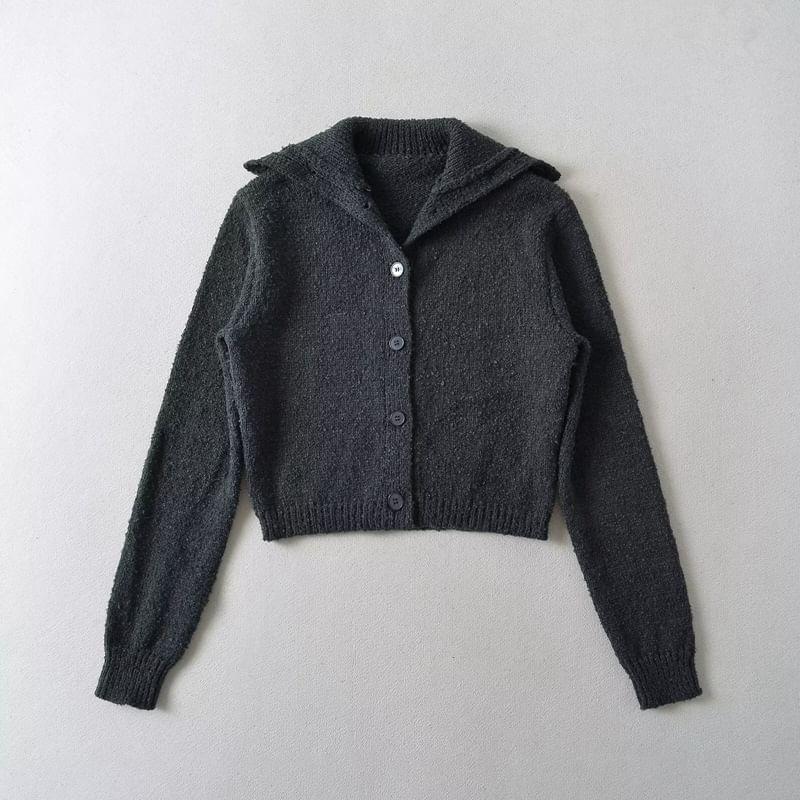 Hooded Plain Button Up Crop Cardigan Product Image