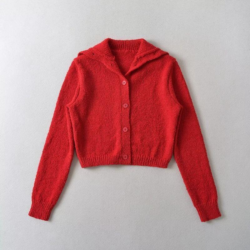 Hooded Plain Button Up Crop Cardigan Product Image