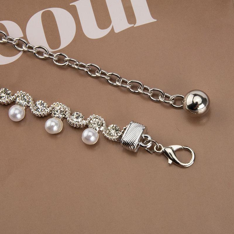 Rhinestone Faux Pearl Chain Belt Product Image