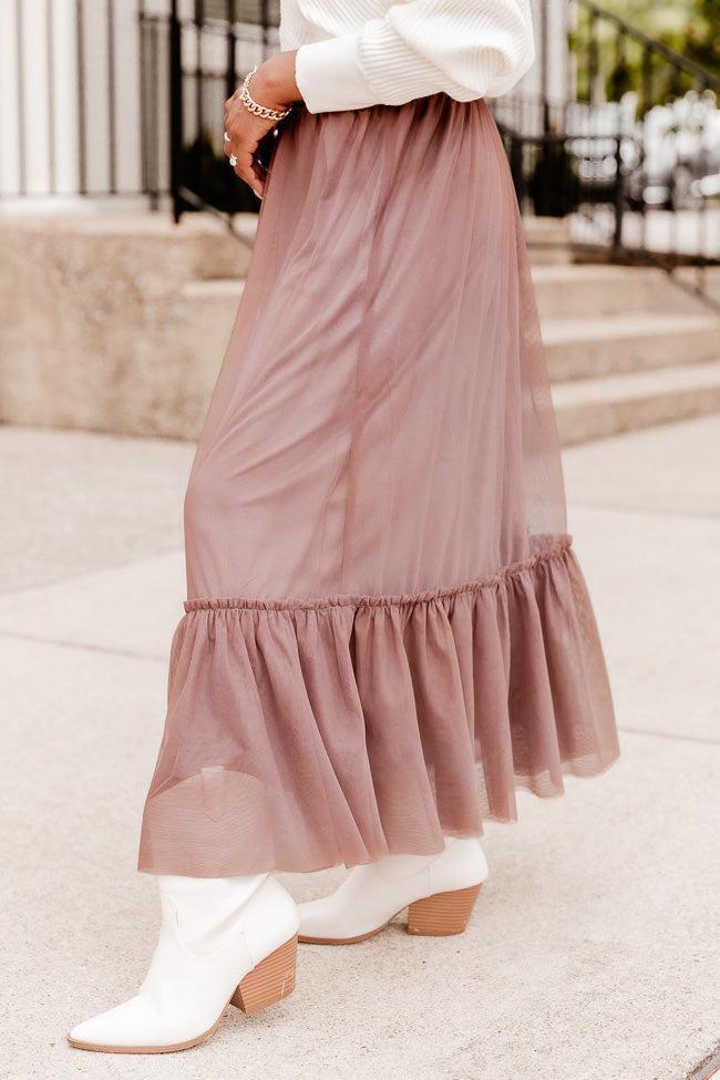 I'll Always Remember Mocha Tulle Midi Skirt FINAL SALE Product Image