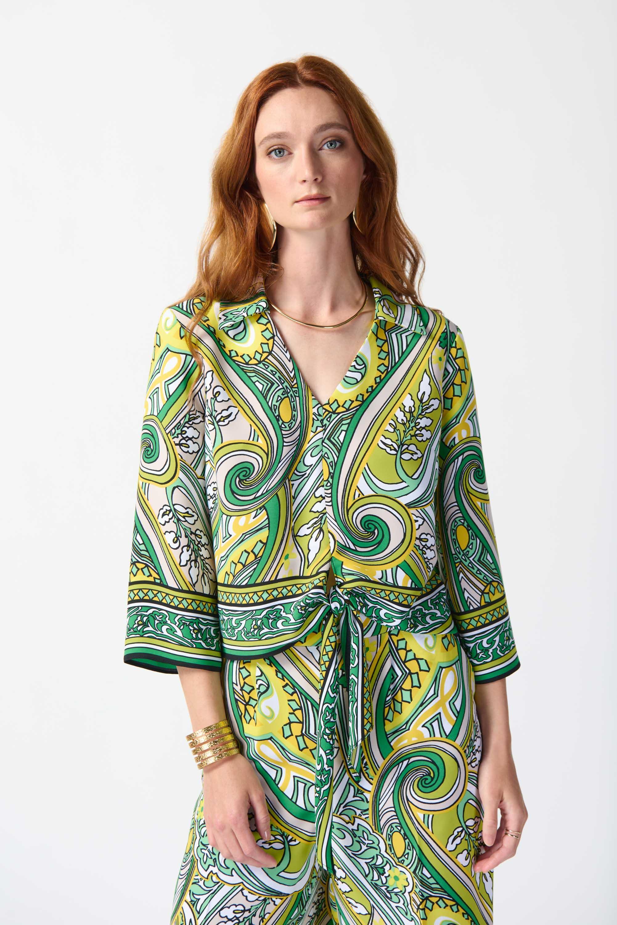 Woven Paisley Print Front Tie Top Product Image