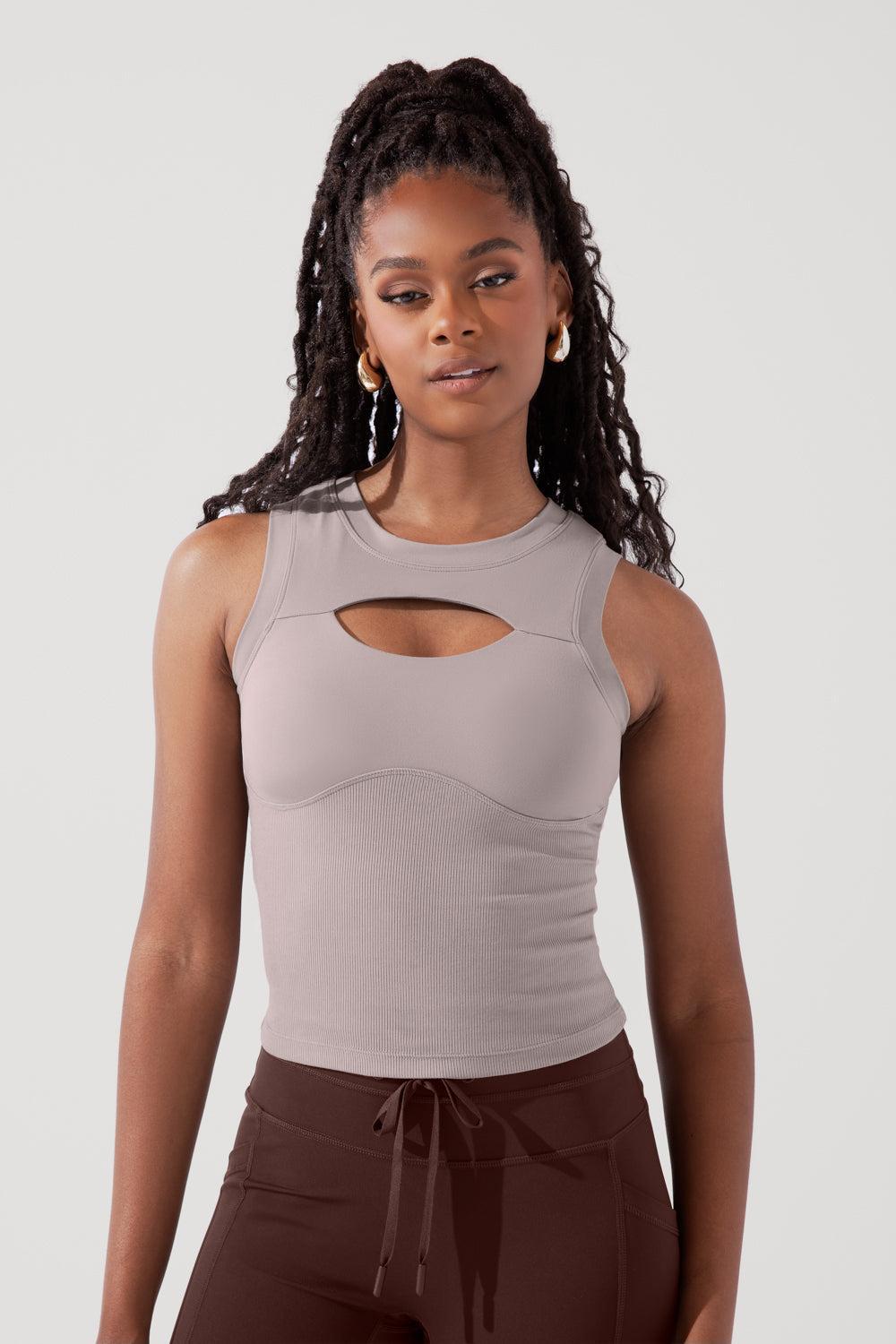 POPFLEX® Peekaboo Crew Tank - Smoky Taupe product image