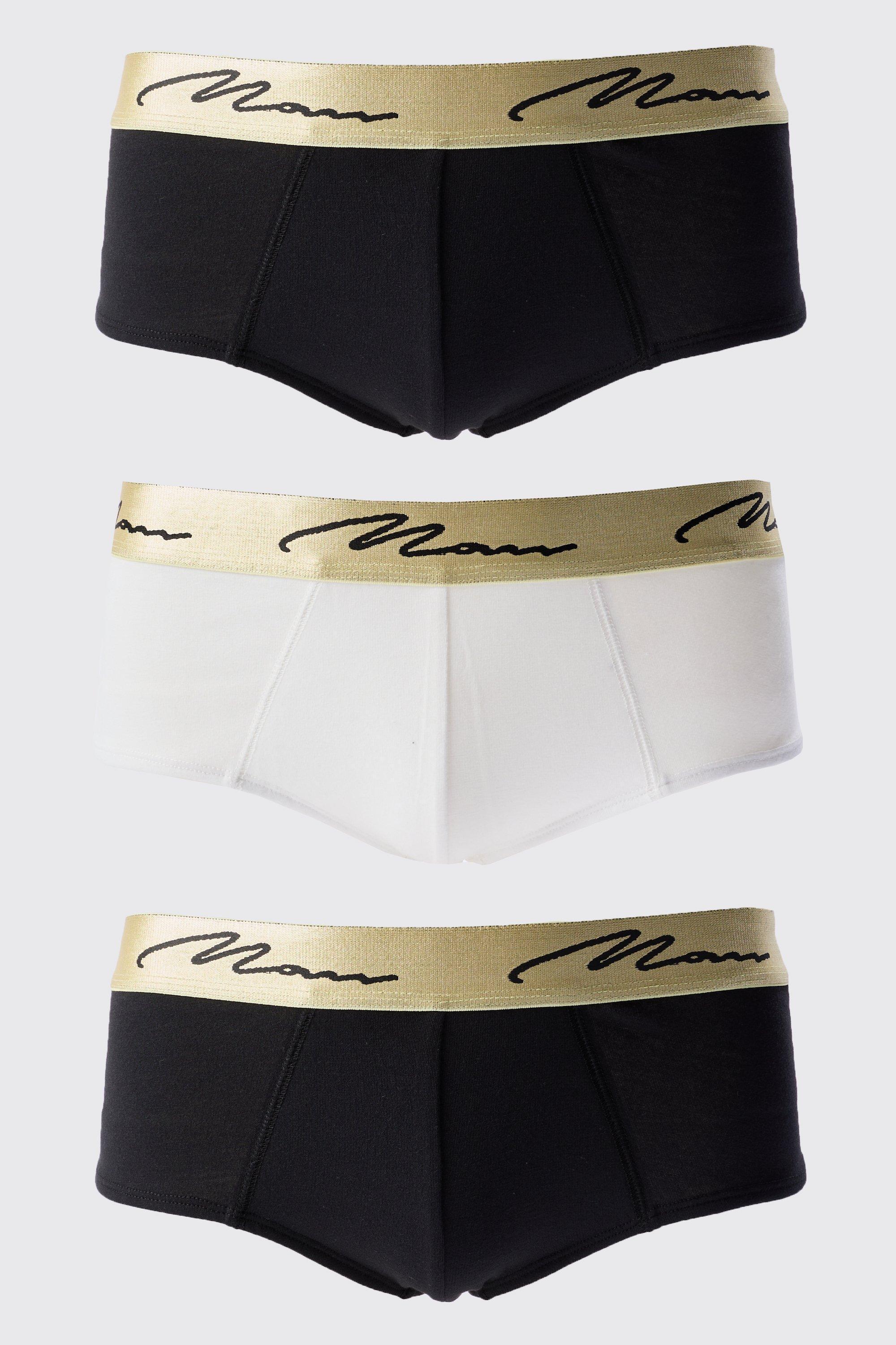 3 Pack Man Signature Gold Waistband Briefs In Multi | boohooMAN USA Product Image