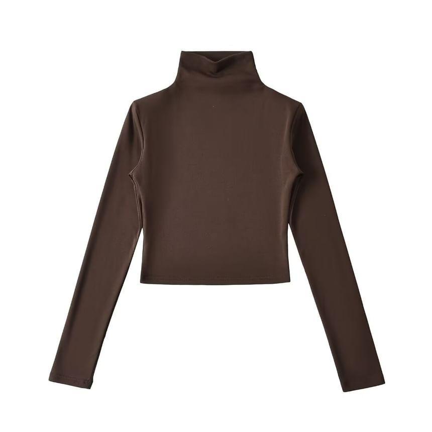 Long-Sleeve Turtleneck Plain Crop Top product image