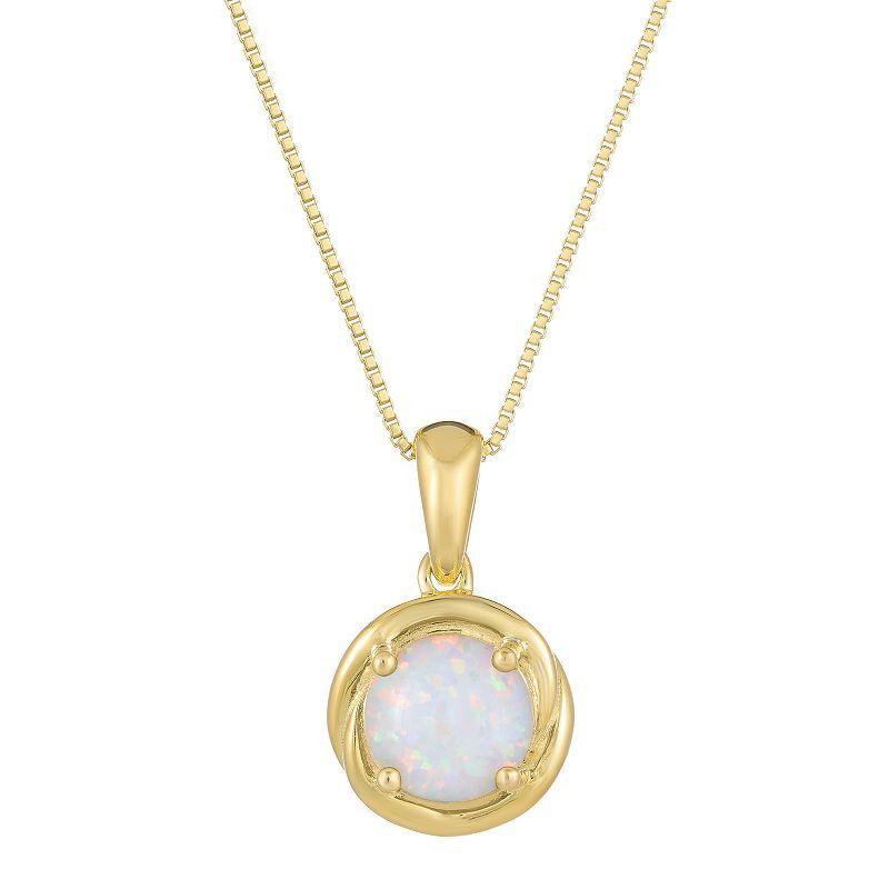 Gemminded 18k Gold Plated Sterling Silver Lab-Created Opal Circle Pendant Necklace, Womens Gold Tone Product Image