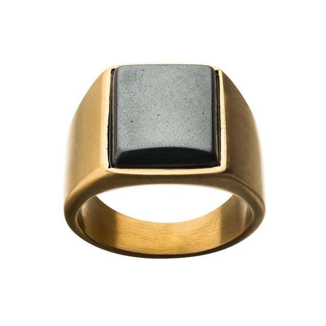 Mens Gold Tone Stainless Steel Polished Hematite Signet Ring Two Tone Black Product Image