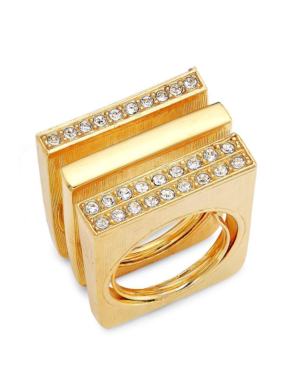 Womens 3-piece 22K Gold-Plated & Glass Crystal Ring Set Product Image