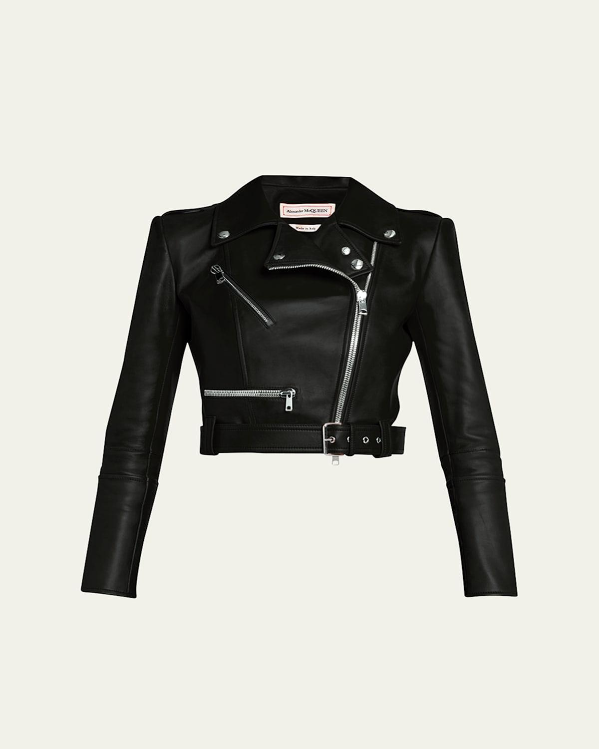 Womens Leather Cropped Biker Jacket Product Image