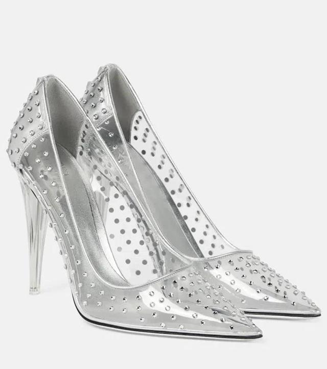 Silver Rockstud Heels In Mtw Trasparente/crys Product Image