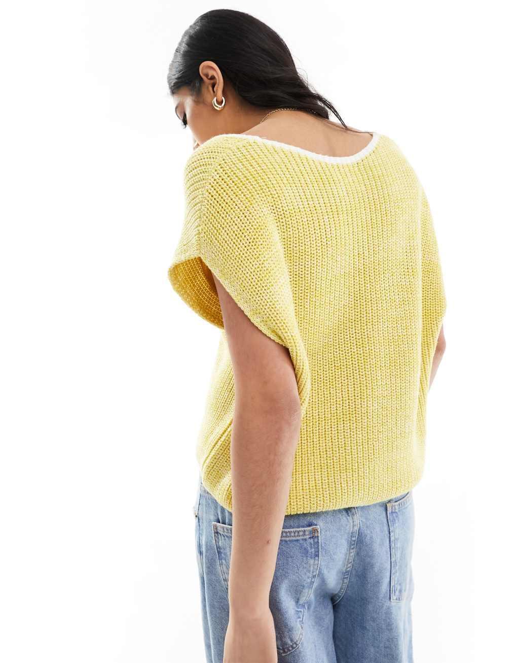 ASOS DESIGN tipped v neck tank in twist yarn in yellow Product Image