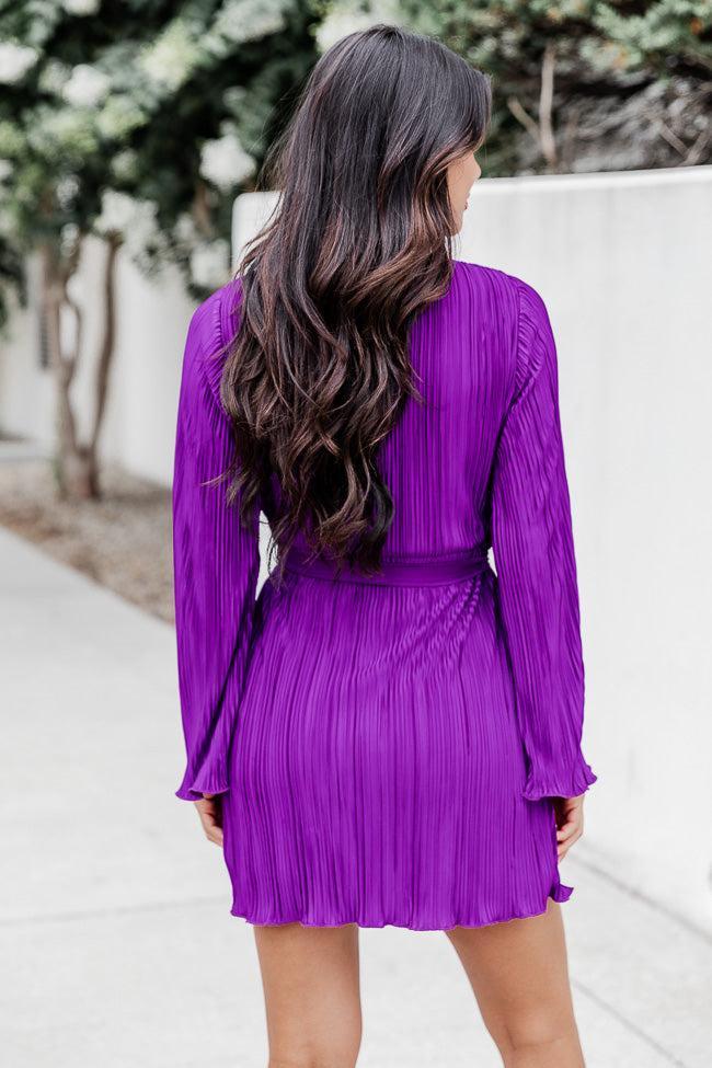 Through The Night Purple Plisse Mini Wrap Dress FINAL SALE Product Image