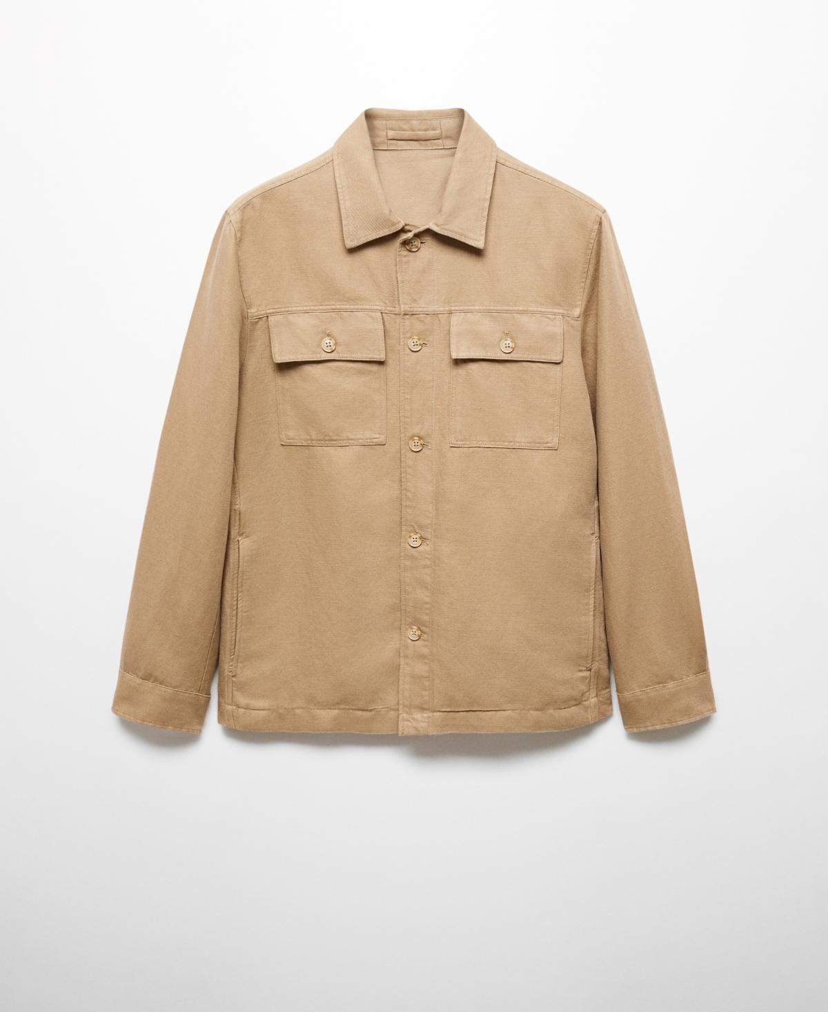 MANGO MAN - Pocket linen cotton jacket tobacco brownMen Product Image