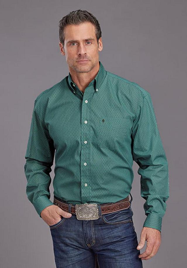 Stetson® Men's L/S Teal Green Geo Print Button Shirt Product Image