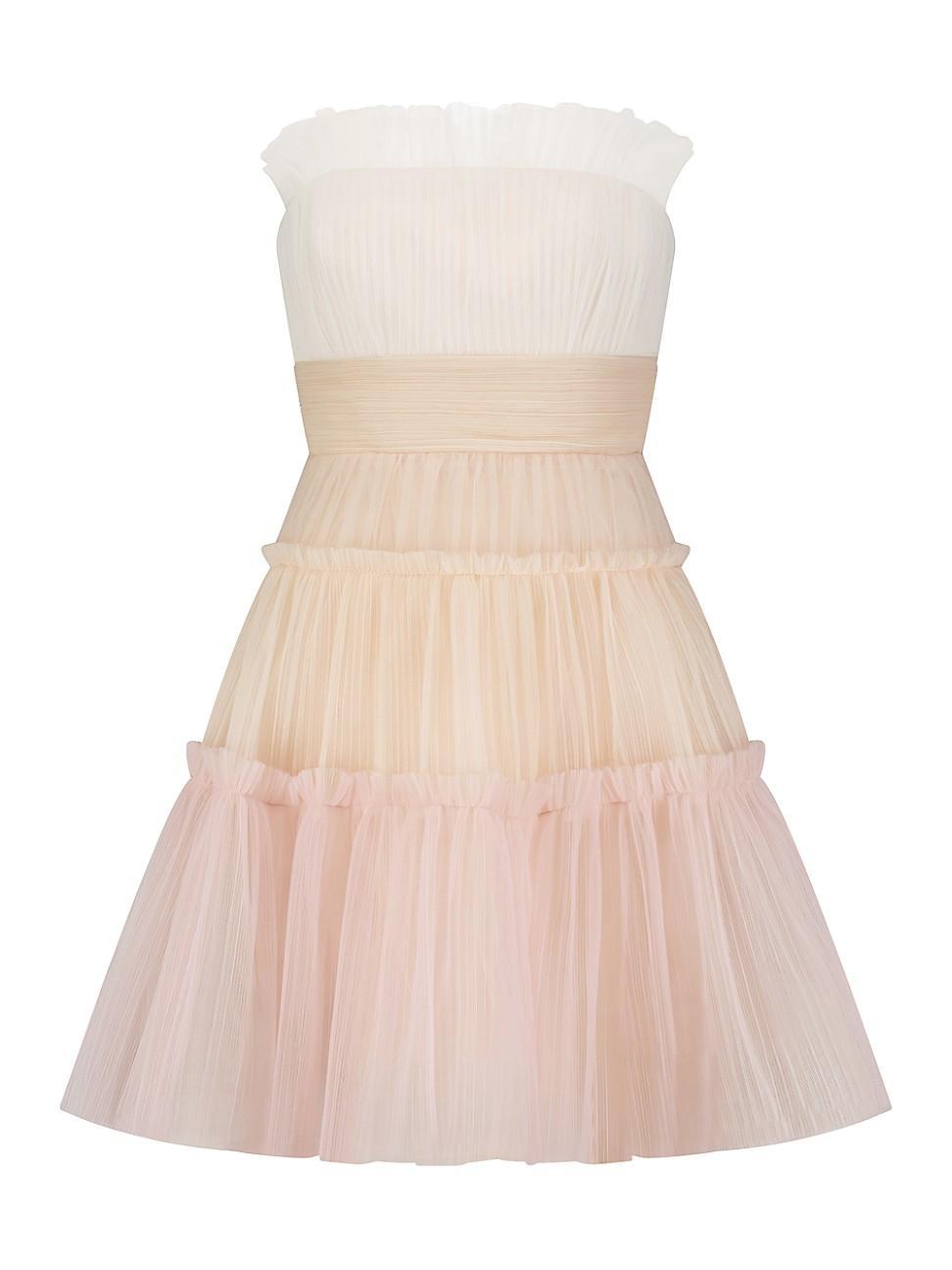 Womens Strapless Colorblocked Tulle Minidress Product Image