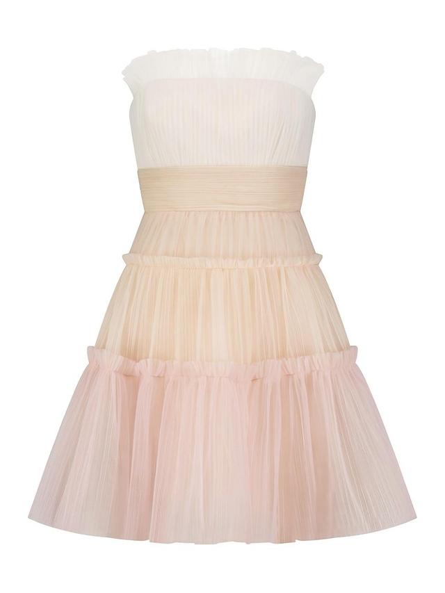 Womens Strapless Colorblocked Tulle Minidress Product Image