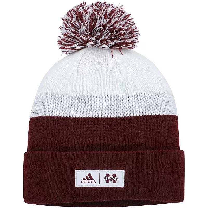 Mens adidas Maroon/White Mississippi State Bulldogs Colorblock Cuffed Knit Hat with Pom Product Image