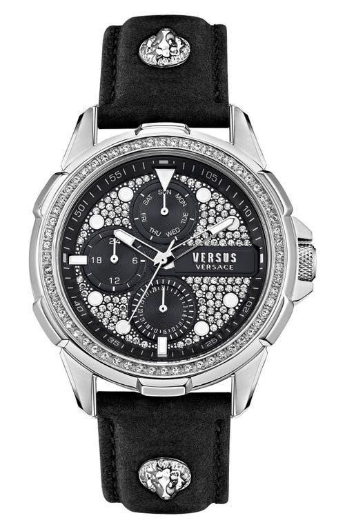 Versus Versace Mens 6E Arrondissement Multifunction Black Leather Watch 46mm - Black Product Image