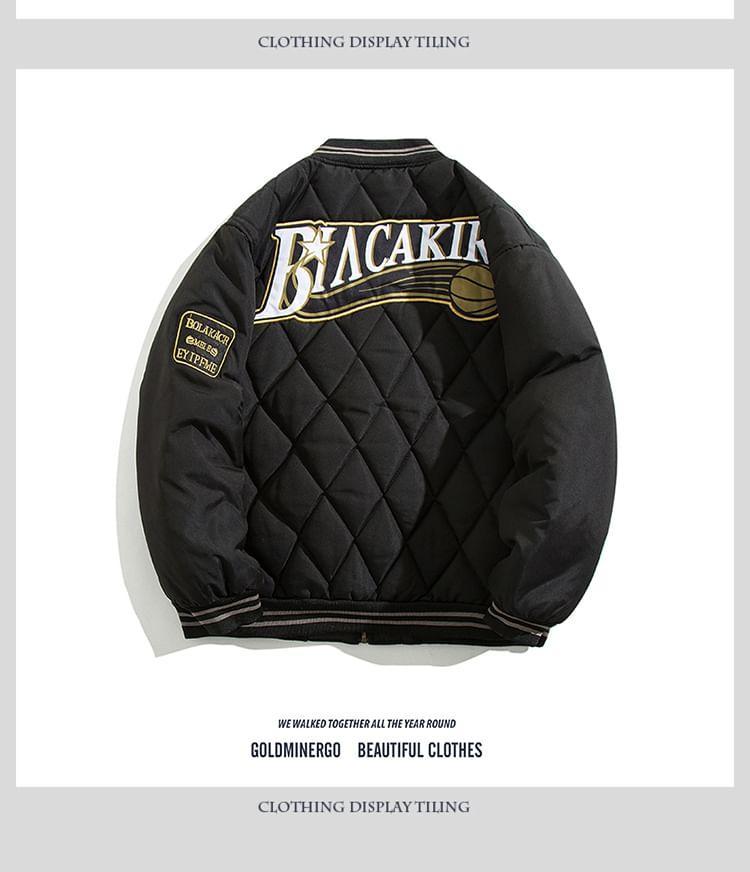 Lettering Quilted Zip-Up Jacket Product Image