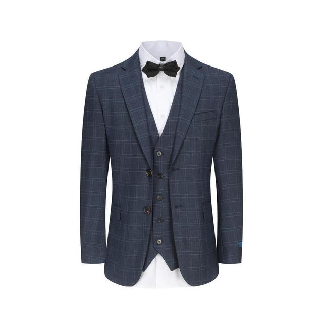 Slim Fit 3PC Tailored Blue Check Mens Suit Product Image