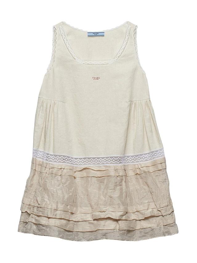 Womens Embroidered Linen and Antique Silk Mini-Dress Product Image