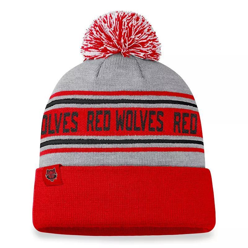 Mens Top of the World Heather Gray Arkansas State Red Wolves Frigid Cuffed Knit Hat with Pom Product Image