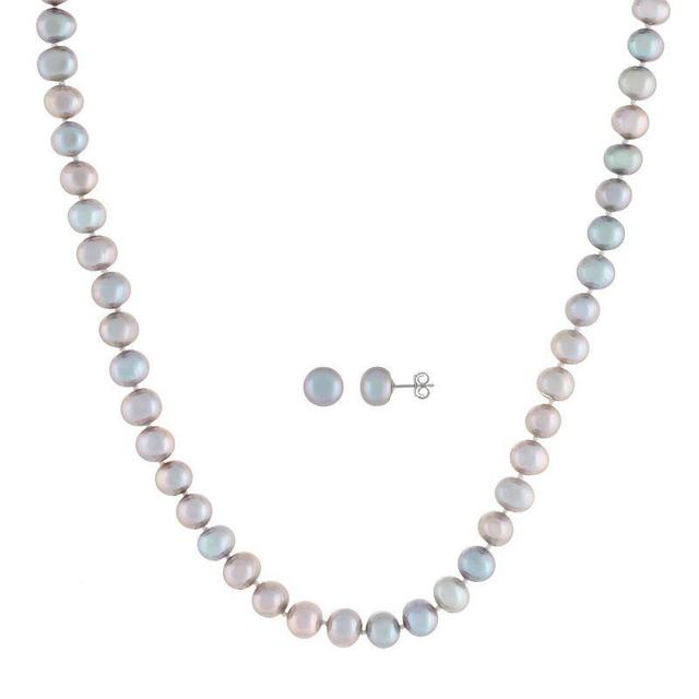 Sterling Silver 2-Piece Dyed Gray Freshwater Cultured Pearl Necklace & Earring Set, Womens Product Image