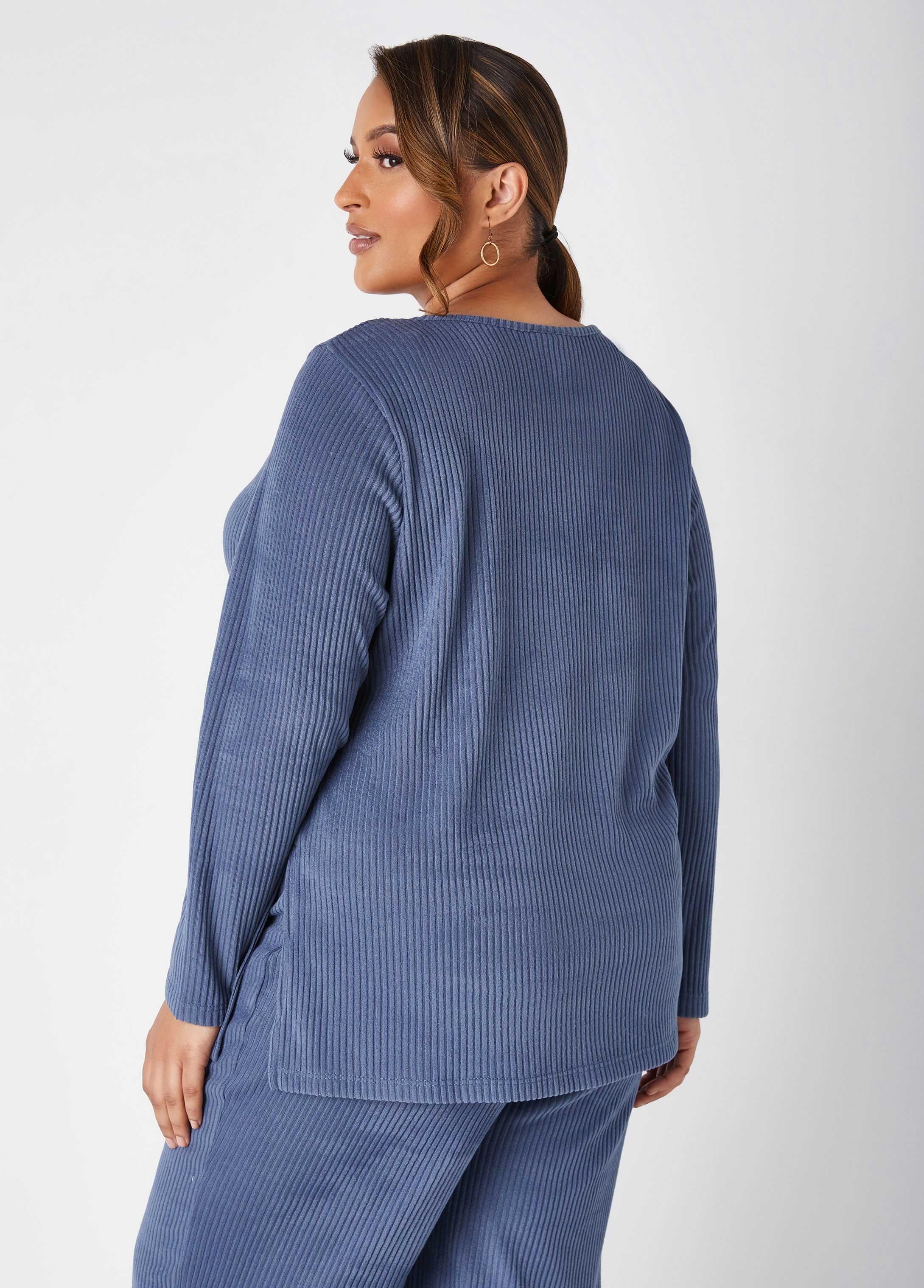 Plus Size Ribbed Fleece Lounge Tunic Ashley Stewart Product Image