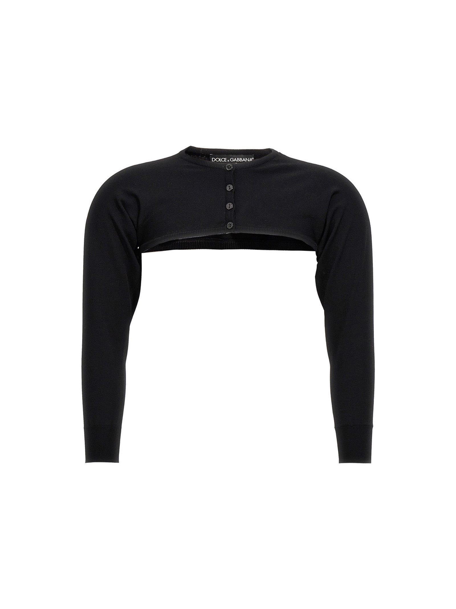 DOLCE & GABBANA Quarter-length Sleeve Cropped Cardigan In Nero Product Image