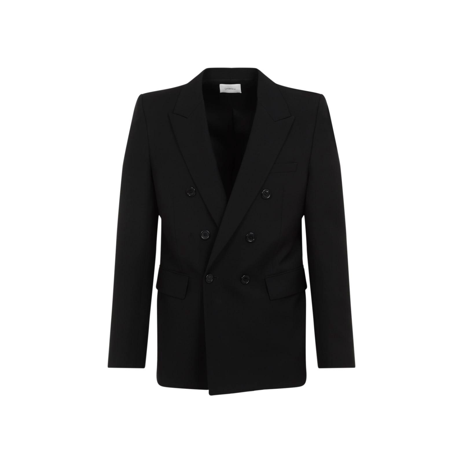 Double-breasted Wool Blazer In Black Product Image