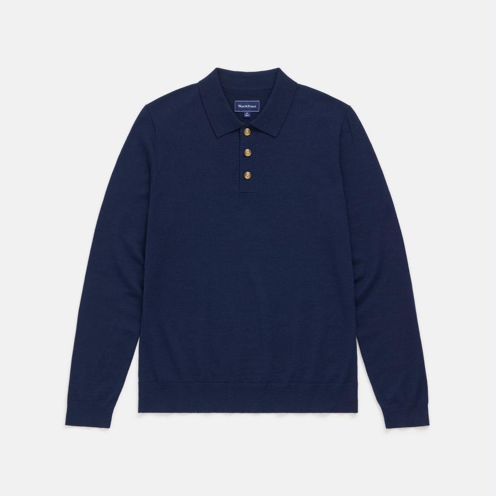 Merino Wool Long Sleeve Polo | Navy Product Image