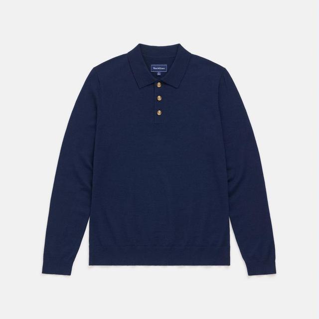 Merino Wool Long Sleeve Polo | Navy Product Image