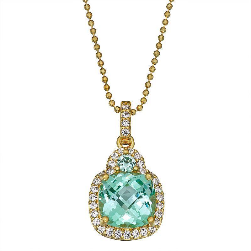 18K Gold over Sterling Silver Lab-Created Green Spinel & White Sapphire Pendant Necklace, Womens Product Image