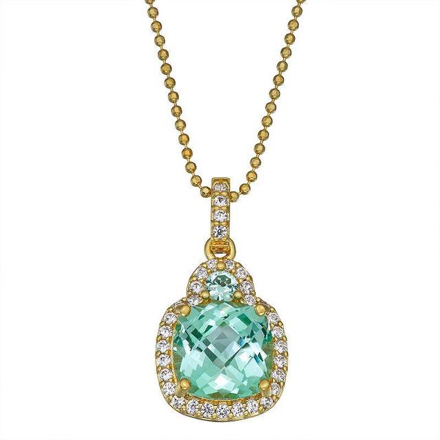 18K Gold over Sterling Silver Lab-Created Green Spinel & White Sapphire Pendant Necklace, Womens Gold Tone Product Image