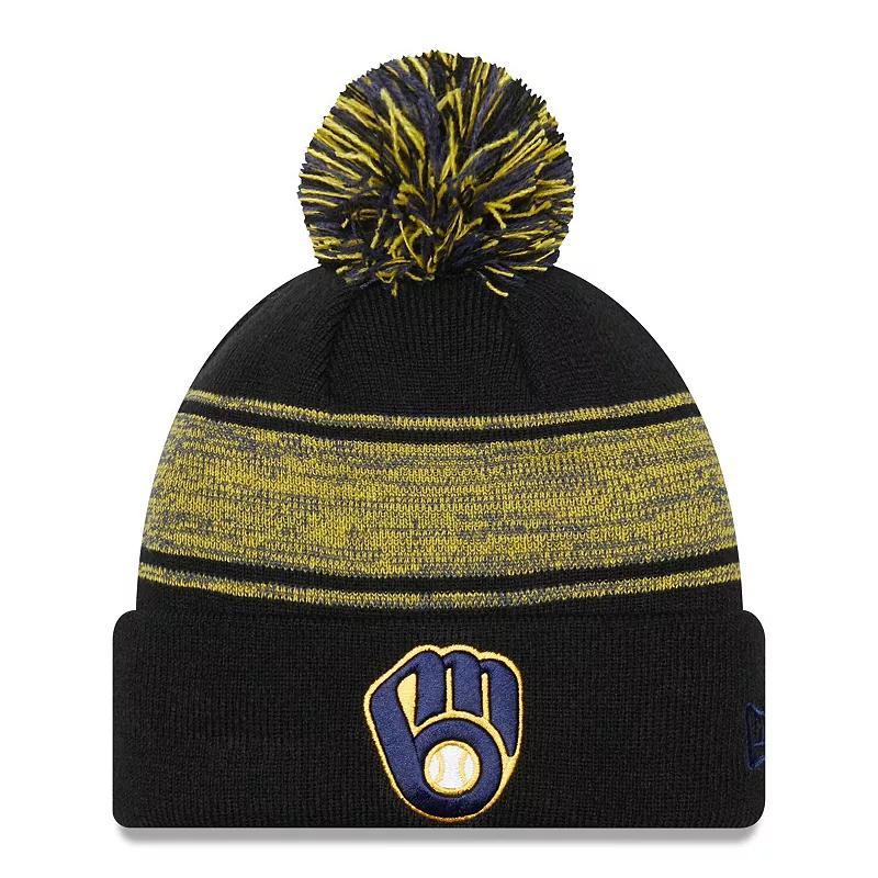 Mens New Era Milwaukee Brewers Chilled Cuffed Knit Hat with Pom, Blue Product Image