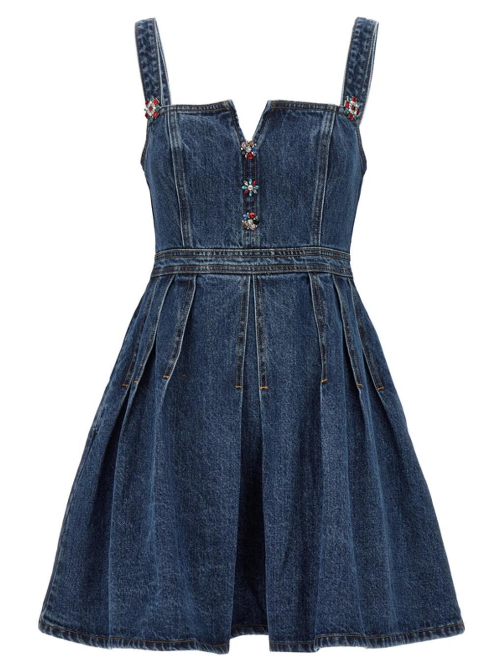 Denim Embellished Dresses In Blue product image