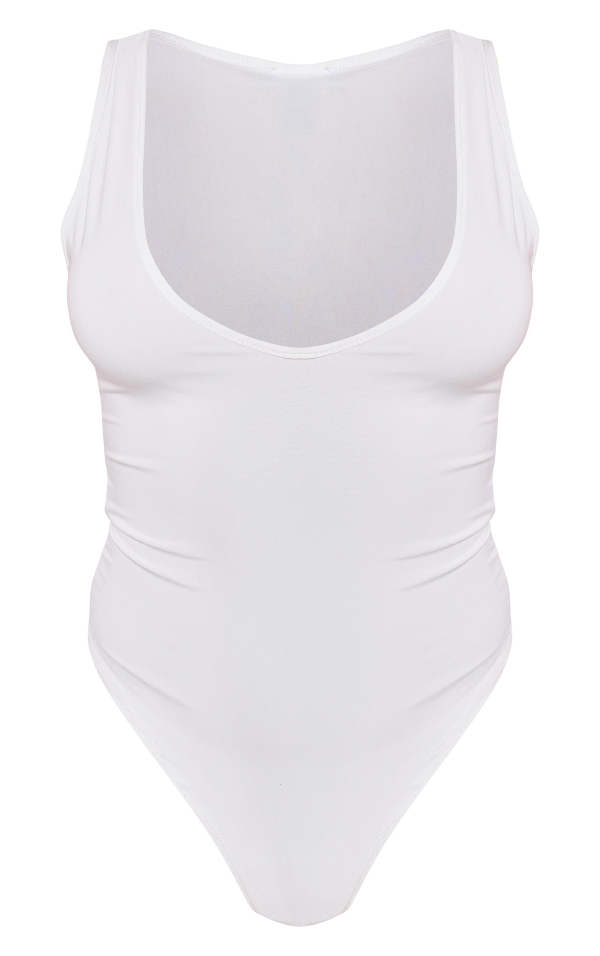 White Basic Slinky V Neck Bodysuit Product Image