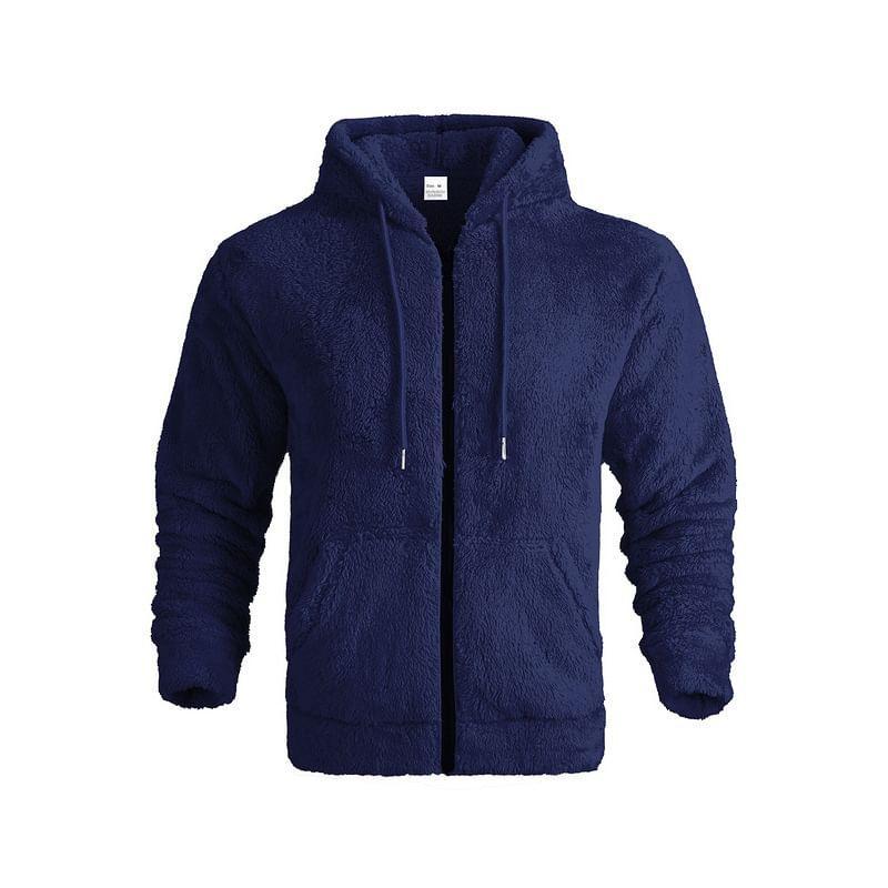 Plain Drawstring Hooded Fleece Zip Jacket Product Image