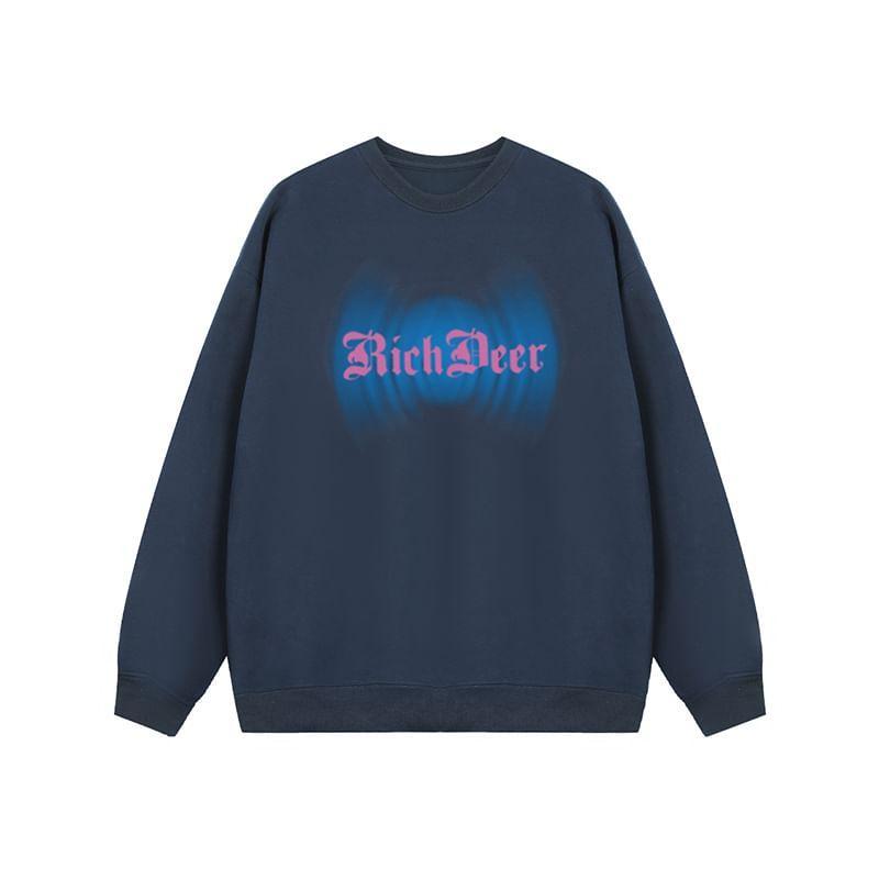 Couple Matching Crew Neck Drop Shoulder Lettering Oversized Sweatshirt Product Image