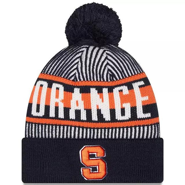 Mens New Era Syracuse Orange Logo Striped Cuff Knit Hat with Pom, Blue Product Image