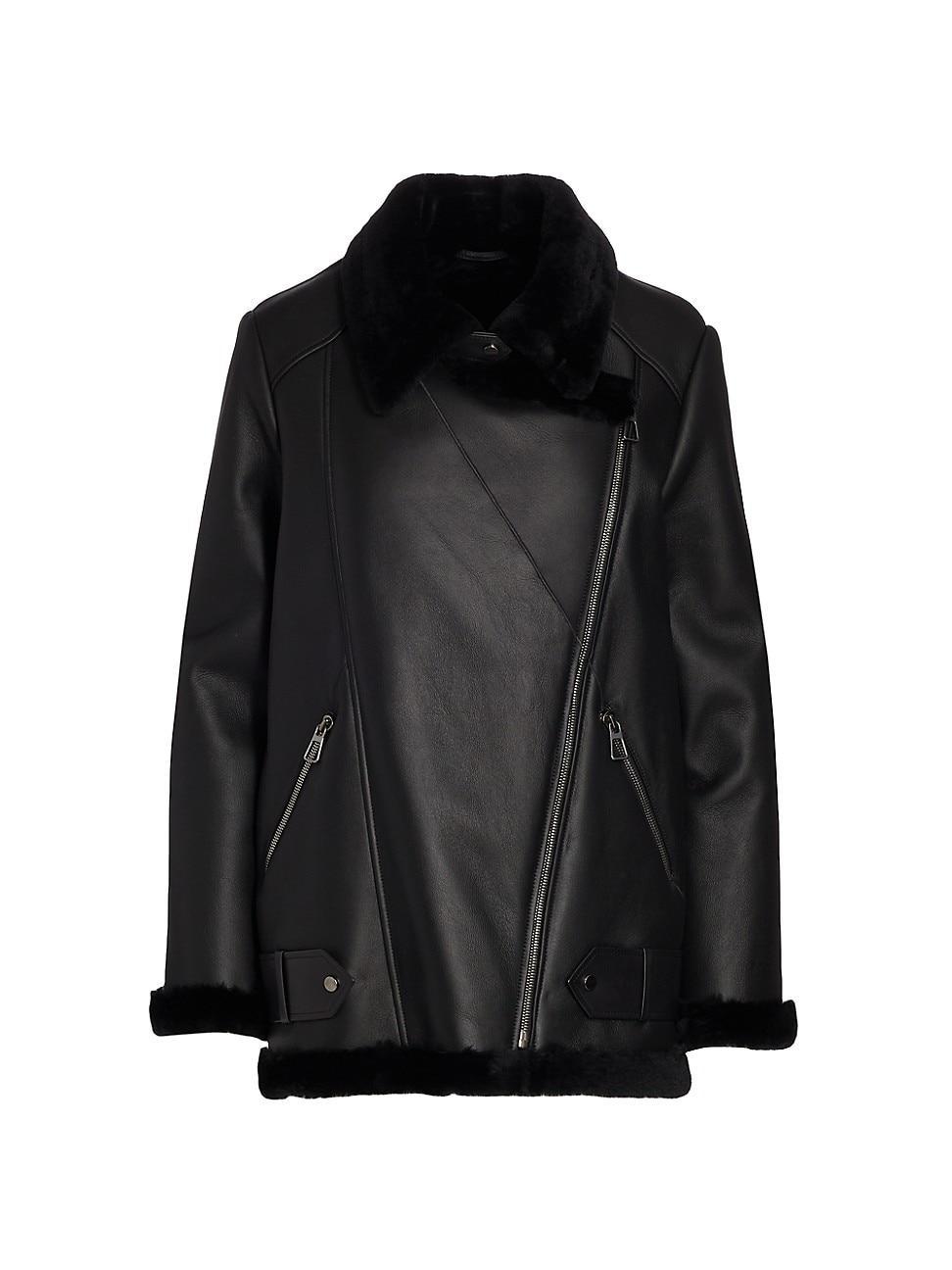 Womens Shearling Lamb & Nappa Leather Moto Jacket Product Image